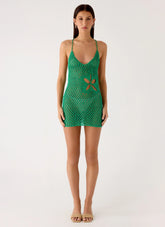Havana Haze Crochet Mini Dress - Emerald Green