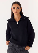 Eirena Quarter Zip Knit Sweater - Black