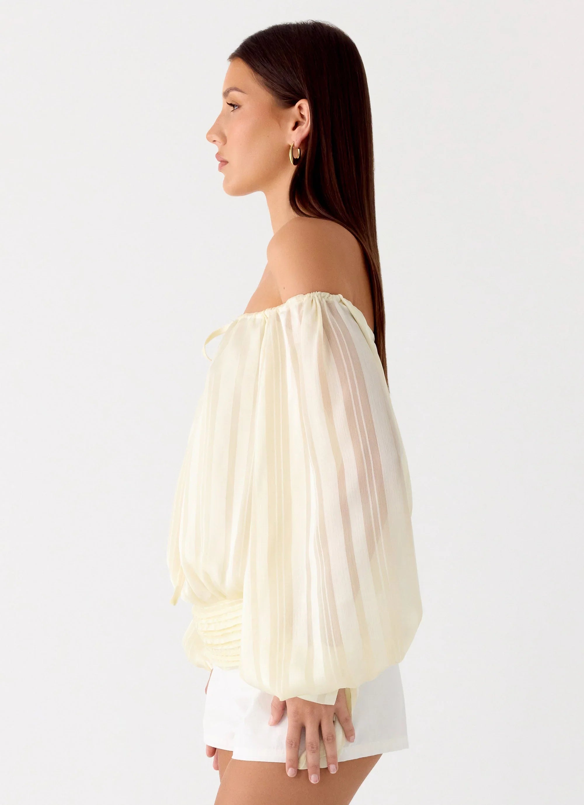 Coconut Kiss Off Shoulder Long Sleeve Top - Yellow