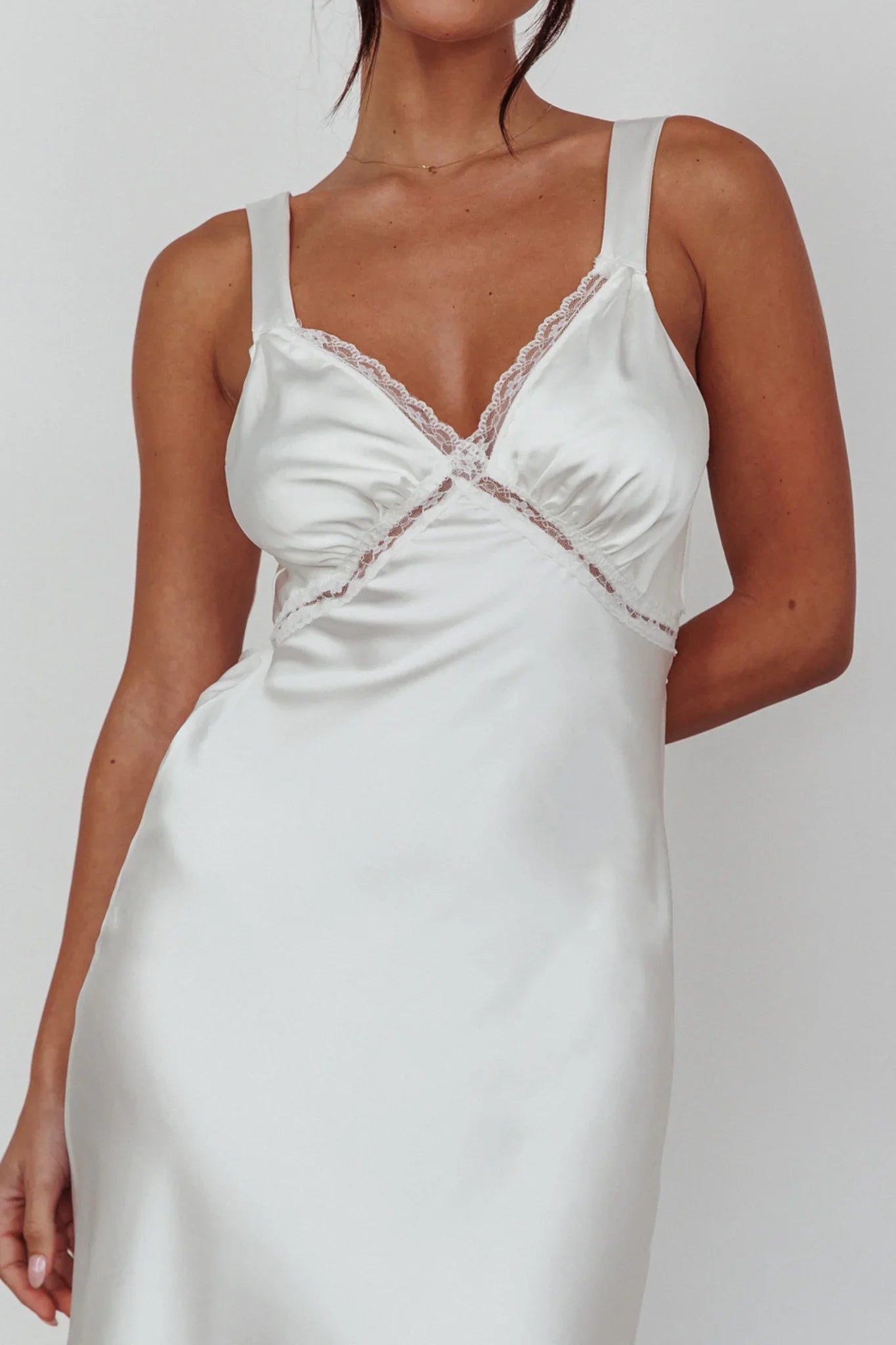 Nyah Lace Trim Midi Dress Off White